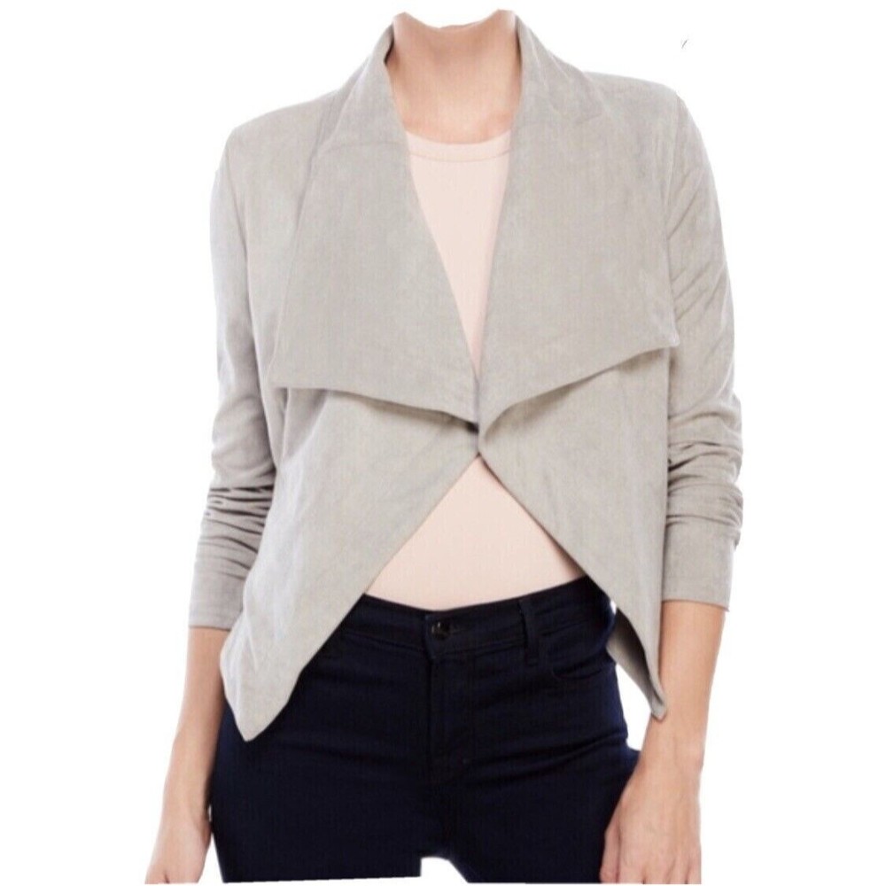 Romeo & Juliet Couture Womens Faux Suede Jacket Open Drape Front Gray Sz Large